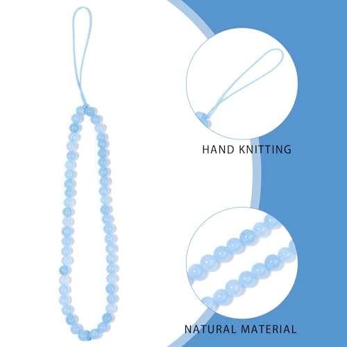 Semi-Precious Gem Stones Beaded Phone Charm Cell Phone Lanyard Wrist Strap Handmade Natural Gemstone Phone Chain string - color: Aquamarine