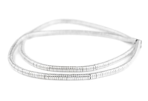 The Bead Chest Shiny Silver Snake Disk Beads 6mm, Full Strand of Quality Metal Spacers for DIY Jewelry Design - color: White,Silver
