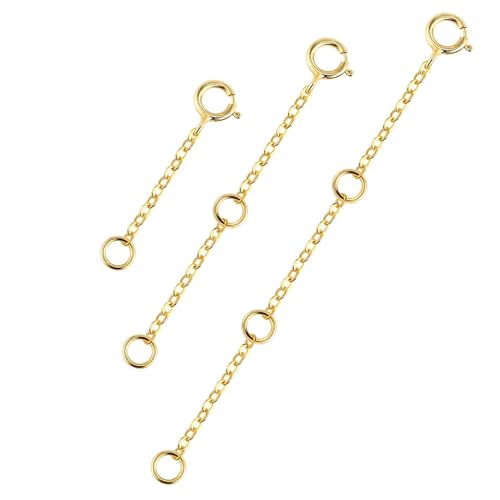 3 Pcs Necklace Extenders for Women 14K Gold Plated Necklace Extender Chain Extenders for Necklaces Anklet Bracelet Extender with Round Clasp Necklace Extension for Jewelry Making (1 2 3 Inch) - color: Gold, size: 3 Pcs