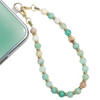TEAMOLA Natural Stone Phone Charm, Handmade Crystal Cellphone Chain for Universal, Beaded Healing Anti Theft Phone Wrist Strap with Tether Tab, Amazonite - color: Green & Blue
