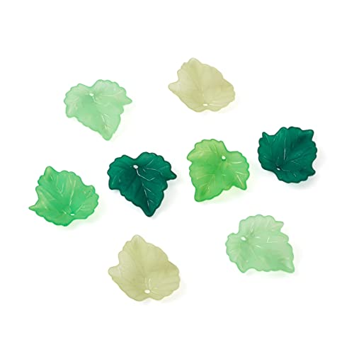 Crafans 120Pcs Acrylic Maple Leaf Pendants 4 Colors Transparent Frosted Leaf Charms Plant Tree Leaves Beads Charms for Autumn Crafts Jewelry Making - color: 4 Greens