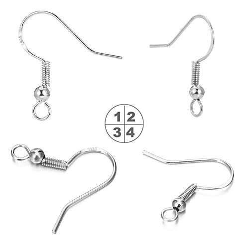 Silver Hypo-allergenic Earring Hooks - 120 Pcs /60 Pairs S925 Sterling Silver Plated Ear Wires Fish Hooks for Jewelry Making, Jewelry Findings Parts with Rubber Earring Backs Stopper for DIY Earrings - color: Regular Silver 1