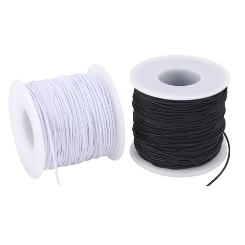 Stretchy String for Bracelets, 2 Rolls 0.8mm,1 mm,1.5mm,330 Feet Sturdy Elastic String for Jewelry Making, Necklaces, Beading and Crafts (White Black (1.0mm)) - size: White Black (1.0mm)