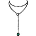 Heart Slip Chain Necklace for Women, 39 Inch Cuban Chain, Removable Heart O-Ring, Crystal Pendant, Adjustable Stainless Steel Y-Necklace - color: Black-Green