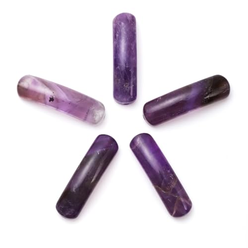 5PCS Natural Amethyst Stone Rectangle Curved Beads Gemstone Pendants Connectors for DIY Bracelet Neclace Jewelry Making - color: Amethyst