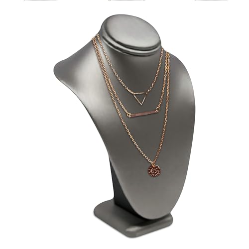 Novel Box Silver Leatherette Stand Jewelry Necklace Display 5.5x3x7.5 Inches - Freestanding Travel Necklace Holder Stand - Necklace Mannequin Organizer Stands - Necklace Displays Small - color: Silver Leatherette, size: Small