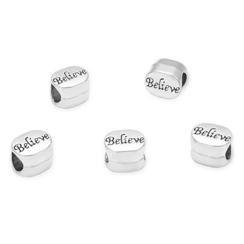 20pcs I Believe Large Hole Loose Beads (4.5mm Hole) Antique Silver Metal Spacer for DIY Craft Jewelry Making MEC-C2 - size: Believe Bead