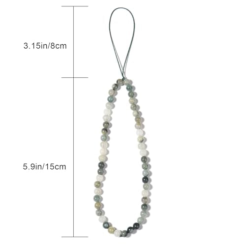 Semi-Precious Gem Stones Beaded Phone Charm Cell Phone Lanyard Wrist Strap Handmade Natural Gemstone Phone Chain string - color: Green Grass Stone