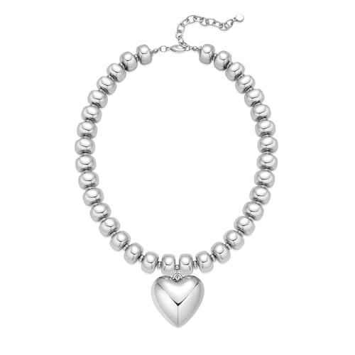 Gold Heart Pendant Necklaces for Women Colorful Acrylic Resin Beaded Choker Necklace Fashion Chunky Statement Beaded Heart Necklace - color: White-gold