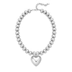 Gold Heart Pendant Necklaces for Women Colorful Acrylic Resin Beaded Choker Necklace Fashion Chunky Statement Beaded Heart Necklace - color: White-gold