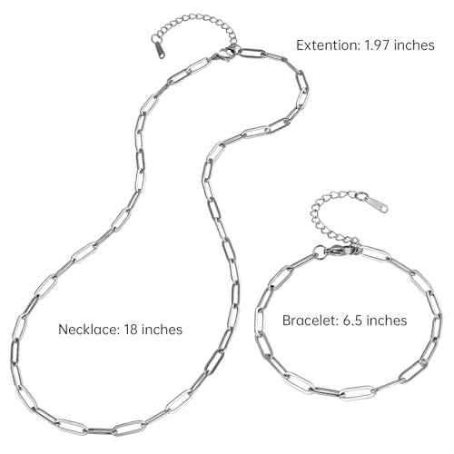 SMYHTGLIF 20 Pack Stainless Steel Bulk Necklace Bracelet Chain for Jewelry Making 4mm Paperclip Necklace Bracelet Chains for Women - color: Silver
