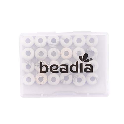 BEADIA Natural White Howlite Rondelle Stone with Large Hole (4mm) Loose Semi Gemstone Beads for Jewelry Making 10mmx4mm 24pcs - color: White Howlite, size: 10mm x 4mm