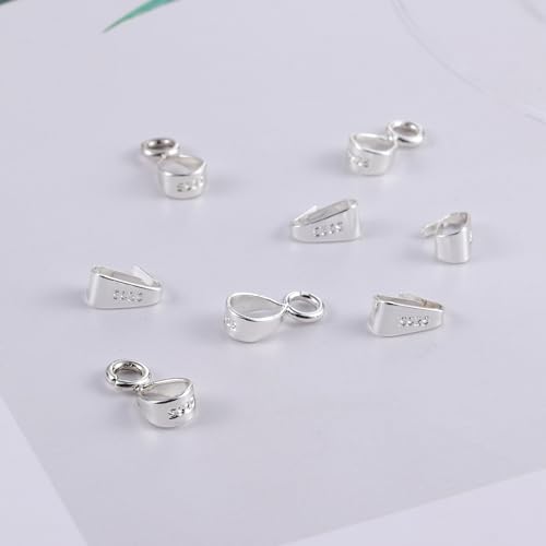 8Pcs 925 Sterling Silver Pendant Clasp Pinch Clip Bails for Jewelry Making, Slider Pendant Connectors with Open Loop, Sterling Silver Findings Jewelry Pendants Clasps for Necklace Charms - color: 8PcsA