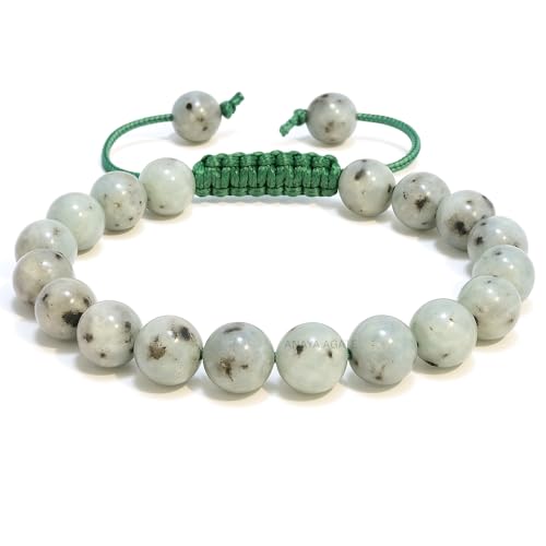 ANAYA AGATE Energy Protection Crystal Handmade Adjustable Bead Bracelet Perfect for Men, Women’s Christmas Gift - Gemstone Healing Stretch Bracelet Pulsera Para Hombre Mujer Stocking Stuffer - color: Kiwi Jasper