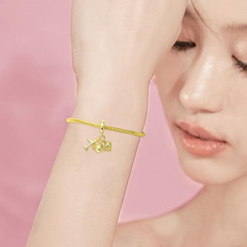 Charms for Jewelry Making Real 18K Gold Plated Dangle Charms Large Hole European Brass Pendant for Bracelet Necklace Women Gift - style: plane