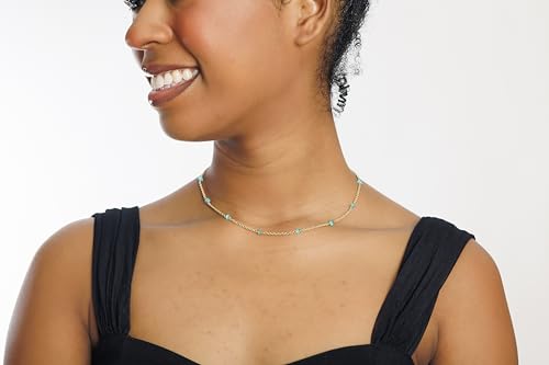 Dainty Gold Necklace for Women,Trendy 18k Gold Vermeil Sterling Silver Choker Necklace Thin Beaded Choker Necklaces Womens Simple Jewelry Gift for Valentines Day - color: December - Turquoise