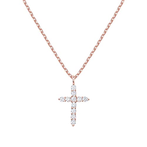 PAVOI 14K Gold Plated Cubic Zirconia Cross Necklace for Women | Cross Faith Pendant Necklaces - color: Rose Gold