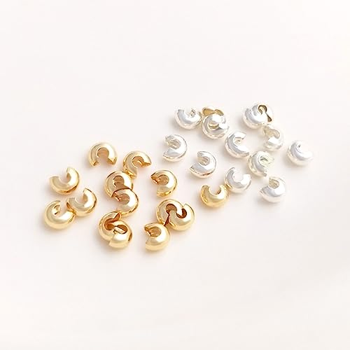 600 Pieces Crimp Bead Covers 4mm Open Half Round Crimp Bead Knot Cover Small Beads for Jewelry Craft Making - color: Gold & Silver
