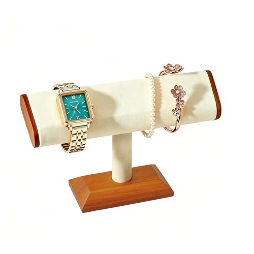 Solid Wood T-bar Watch Display Stand Bracelet Holder Jewelry Tower Organizer Space Saving for Personal Use Vendors Exhibit Trade Shows Retail Stores (Old Lace) - color: Old Lace-2
