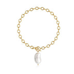 CHESKY 14K Gold Plated Chunky Necklace for Women, Trendy Paperclip Chain Necklace Thick Cross Heart Pendant Necklace Layered Herringbone Cuban Link Chain Toggle Necklaces Non Tarnish Jewelry - color: gold, style: pearl pendant