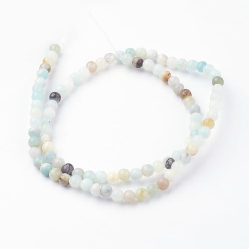 85Pcs Natural Flower Amazonite Beads 4mm Round Gemstone Beads Smooth Stone Loose Bead for DIY Bracelets Necklace Earrings Jewelry Making - color: Natural Flower Amazonite, size: 4mm