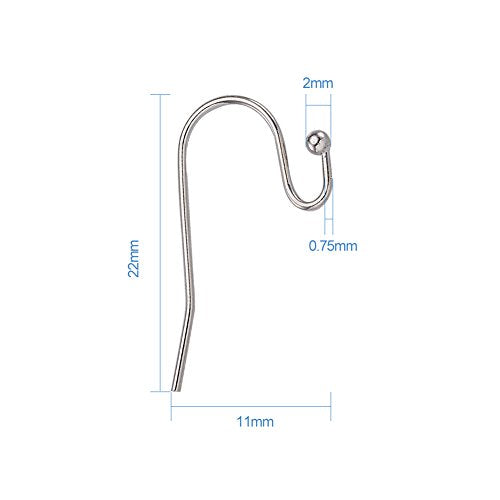 KISSITTY 100-Piece Platinum French Hook Ball Dot Earwires 22x11mm Dangle Earring Wires Findings