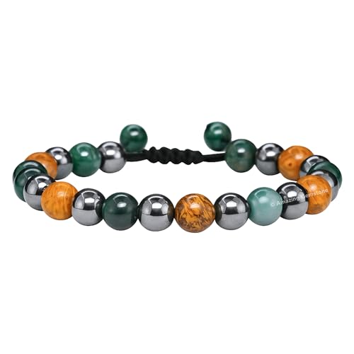 Amazing Gemstone Friendship Bracelets - Moss Agate Mariyam Jasper Hematite Bracelet Set for Men Women Healing Calming Anxiety Stress Relief Gifts Pulseras Para Hombres Mujer Stocking Stuffers - color: Friendship