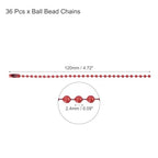MECCANIXITY Ball Bead Chain Beaded Necklace Chains 5 Inch Adjustable Metal Ball Chains 2.4mm/0.1inch Keychain for Jewelry Making,DIY Craft Projects,Pack of 36(Red) - color: Red