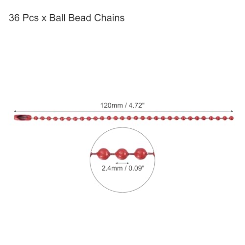 MECCANIXITY Ball Bead Chain Beaded Necklace Chains 5 Inch Adjustable Metal Ball Chains 2.4mm/0.1inch Keychain for Jewelry Making,DIY Craft Projects,Pack of 36(Red) - color: Red