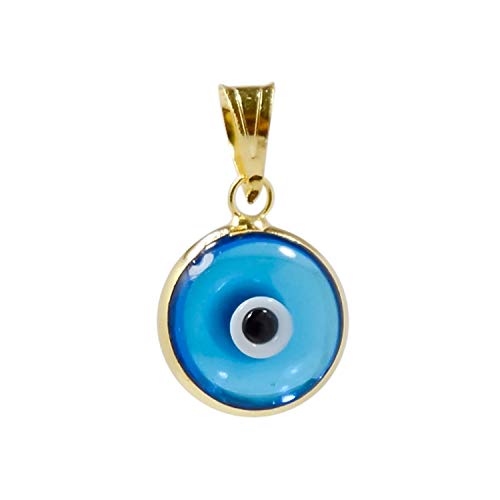 MIZZE Made for Luck Gold Plated 925 Sterling Silver 10 MM Round Glass Evil Eye Charm Pendant - 7 Colors to Choose from - color: Transparent Light Blue