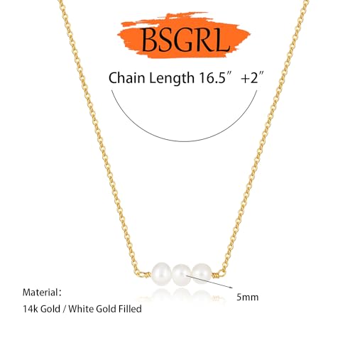 Pearl Necklace for Women- 14K Gold-plated/White Gold-plated Dainty Pearl Necklace for Women - color: Gold 3 pearls