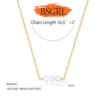 Pearl Necklace for Women- 14K Gold-plated/White Gold-plated Dainty Pearl Necklace for Women - color: Gold 3 pearls