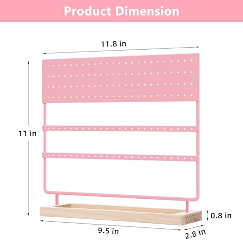 Earring Holder Organizer Stand - Earrings Display Rack 144 Holes Jewelry Holder Tower with Wooden Tray for Earrings Rings Pink - color: Pink