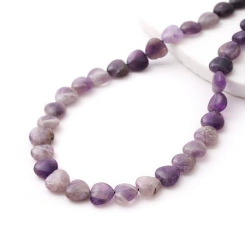10mm Natural Amethyst Stone Beads Heart Shape DIY Loose Gemstone Energy Healing Crystal Charms for Jewelry Making Handmade - color: Amethyst