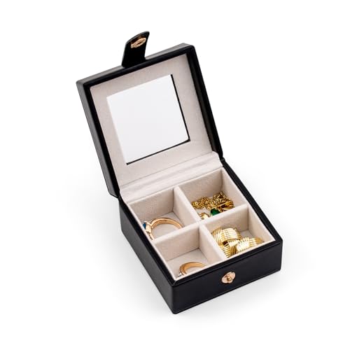 Small Leather Jewelry Box with Glass Top Mini Earring Display Case with 4 Grid for Selling Gift for Girls and Women (Black) - color: Black-A