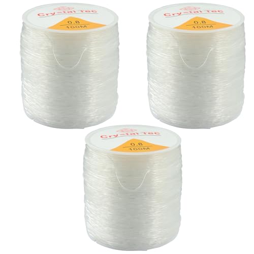 Zorfeter 3 Rolls 0.8mm Elastic Stretch Thread, Stretchy Bead Cord Crystal String Bracelet String, Clear Beaded Cord for Bracelet Beading and Jewelry Making(328FT/100M) - size: 0.8 mm