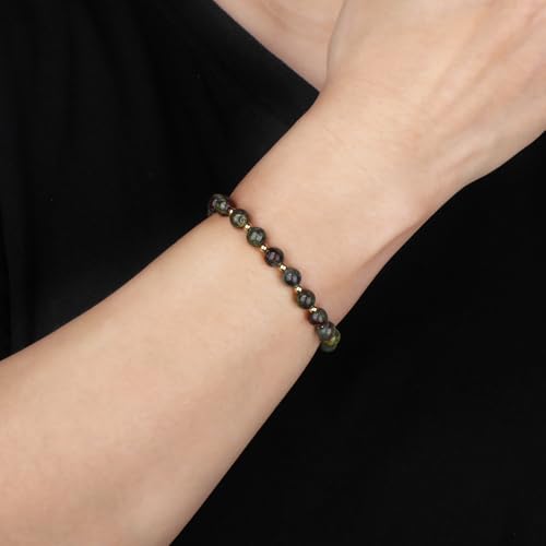 QOGIR 14k gold Handmade Healing Bracelet, Natural Gem Stone Crystal Elastic Gold Bracelet - color: Dragon Bloodstone - Strength and Courage, size: 6m