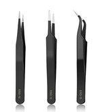 YHYZ High Precision Tweezers Set (3PCS), Anti-Static Stainless Steel Precise Tweezers (Fine, Curved, Flat), Perfect for Craft, Electronic, Soldering, Model, Hobby, Jewelry Making, Laboratory - style: 3pcs, Version 2