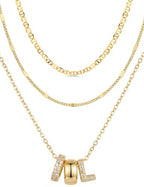 Layered Gold Necklaces for Women, 14K Gold Plated Dainty Cubic Zirconia Rondelle Initial Pendant Necklace, Chunky Stackable Mariner Chain Choker, Trendy Personalized Name Jewelry Gifts for Women - style: Letter L