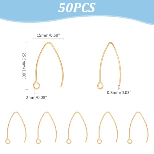 UNICRAFTALE About 50pcs Golden V-Shape Stainless Steel Earring Hooks Metal Ear Wires Drop Earring Hook with Horizontal Loop for Jewelry Making DIY Earrings Findings 25.5x15x0.8mm - size: 26mm Long