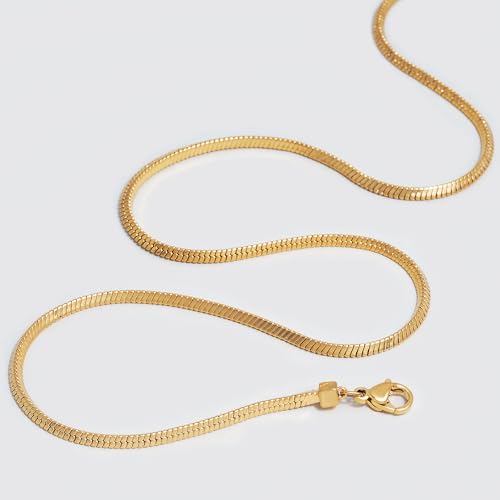 Dremmy Studios Dainty Gold Choker Necklace for Women 14K Gold Plated Coin Disc Figaro Layered Beaded Flat Mariner Sideways Cross Wishbone Link Clavicle Necklaces - style: 1.9mm Snake Chain
