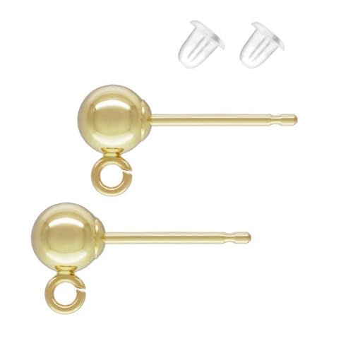 4pcs Adabele Real 1/20 14K Gold Filled 4mm Ball Earring Post Findings Open Ring 4pcs Earring Backs Non Tarnish for DIY Earrings Jewelry Making JK1-D4 - color: 14K Gold Filled, size: 4mm ball/dot - 2 Pairs