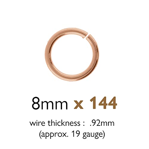 The Beadsmith Open Jump Rings – 8mm, Copper Plated, 19-Gauge Wire Thickness, 144 Pieces – Findings for Making Keychains, Charms, Chain Mail and Body Jewelry - color: Copper, size: 8mm - 18 Gauge