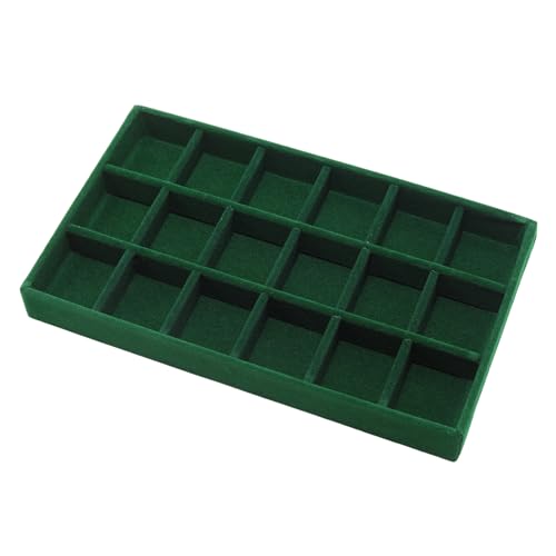 Velvet Jewelry Organizer Trays Dark Green Stackable Jewelry Storage Display Tray with Removable Dividers, 18 Grids - color: Dark Green