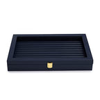 Oirlv Premium Blue Leather Rings Earrings Organizer Tray with Clear Lid Jewelry Display Box with Acrylic Lid Stackable Jewelry Box Drawer Inserts - color: Blue, size: 10 Slot