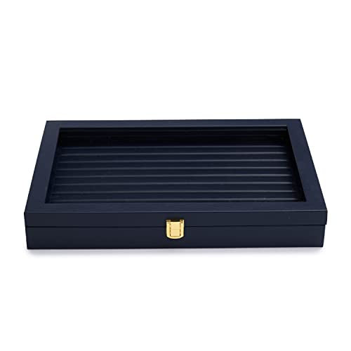 Oirlv Premium Blue Leather Rings Earrings Organizer Tray with Clear Lid Jewelry Display Box with Acrylic Lid Stackable Jewelry Box Drawer Inserts - color: Blue, size: 10 Slot