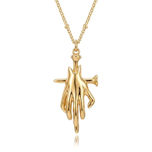 Fettero Dainty Gold Necklace for Women - 14K Gold Plated Hand Pendant Neckalces Gifts for Friends Hand Sign Language Trendy Charm Gesture Necklace Jewelry Gift - style: Nail