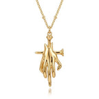 Fettero Dainty Gold Necklace for Women - 14K Gold Plated Hand Pendant Neckalces Gifts for Friends Hand Sign Language Trendy Charm Gesture Necklace Jewelry Gift - style: Nail
