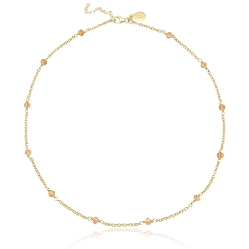Dainty Gold Necklace for Women,Trendy 18k Gold Vermeil Sterling Silver Choker Necklace Thin Beaded Choker Necklaces Womens Simple Jewelry Gift for Valentines Day - color: November - Citrine