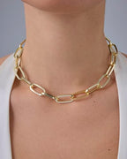 PAVOI 14K Gold Plated Chunky Chain Choker Necklaces for Women | Gold Statement Graduated Link Chain Necklace | Bold Oval Link Barbell Links Paperclip Chains - style: Paperclip